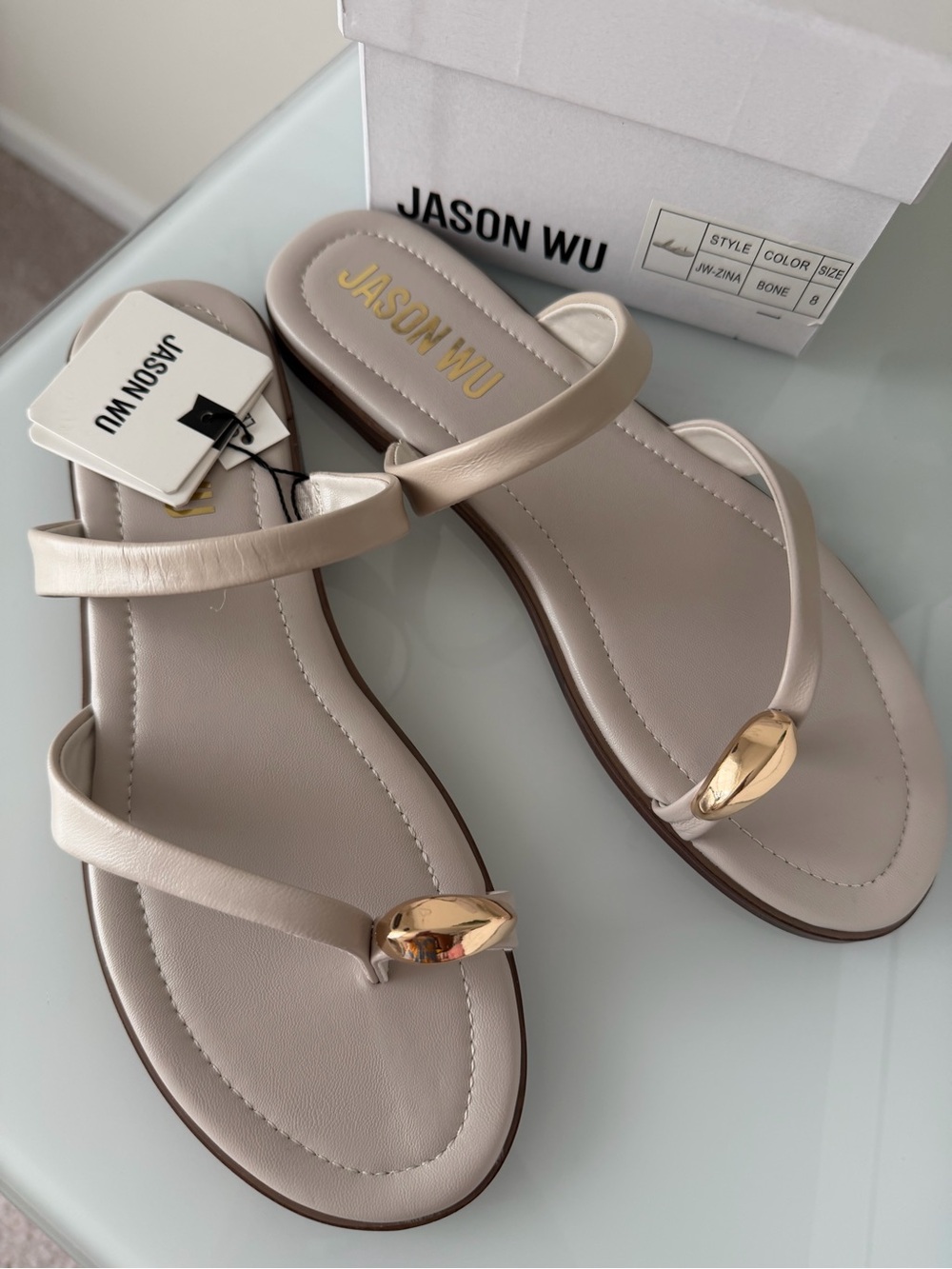 Jason Wu bone Leather Toe-Ring Sandals with Gold Accent - Picture 2 of 6